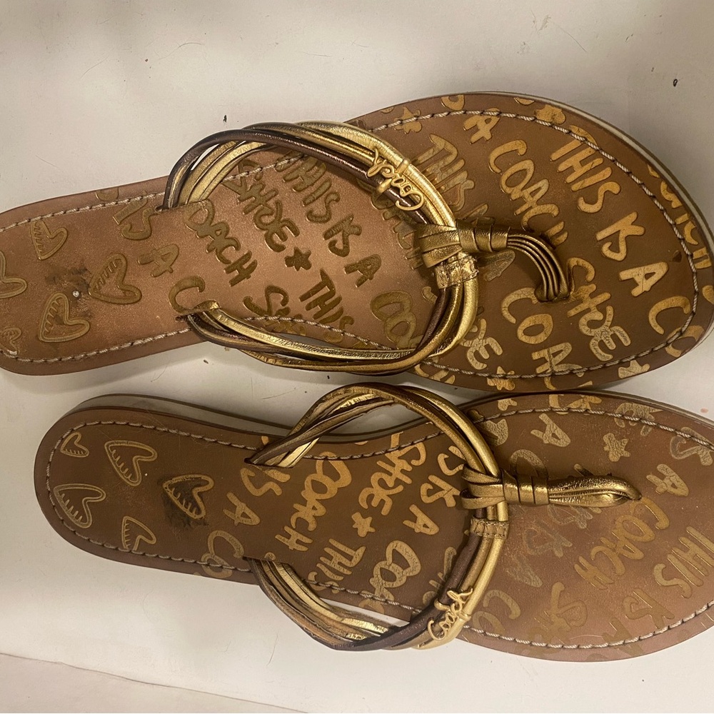 Coach Gold Flip Flops